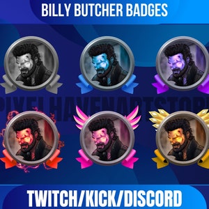 Billy-Butcher Badges / Twitch Sub Badges - Bit Badges For Streamers / Set Of 6 The-Boys Themed Badges.