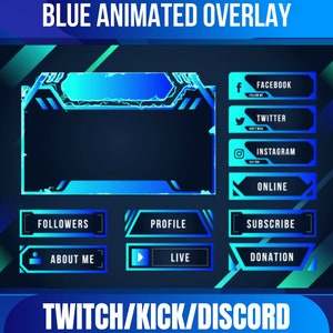 Blue Animated Stream Overlay Pack | Animated Webcam Overlay | Stream Overlay Package | Twitch Panels | Youtube Pack.