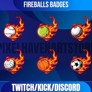 6 Fireballs Sub Badges | Twitch | YouTube | Discord | Bit Badges | Twitch Sub Badges | Streaming Badges.
