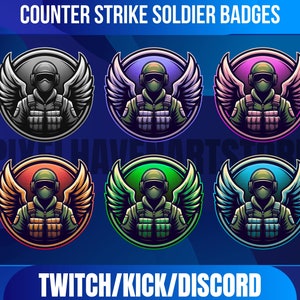 Set Of 6 CS Soldier Sub/Bit Badges | Character Badges | Kawaii | Streamer | Streaming Badges | Badges Pack |