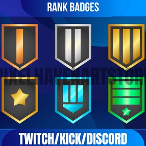 Ranks Sub Badges | Set Of 6 | Army Rank-Inspired Sub Badges For Twitch, Discord, YouTube | Designed For Streamers.