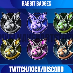 Rabbit | Twitch Sub Badges | Animal Badges | Instant Download | Pre-Made Stream Graphics For Streamers Of All Levels | Bunny Badges.