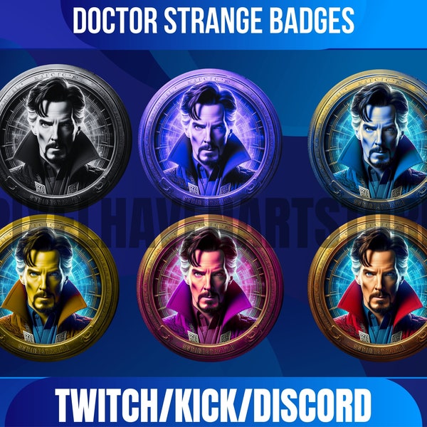 6 Set Of Twitch Sub Badges | Dr. Str-Ange | Bit Badges | Superhero Badges | Kawaii | Stream | Discord | Anime Badges.