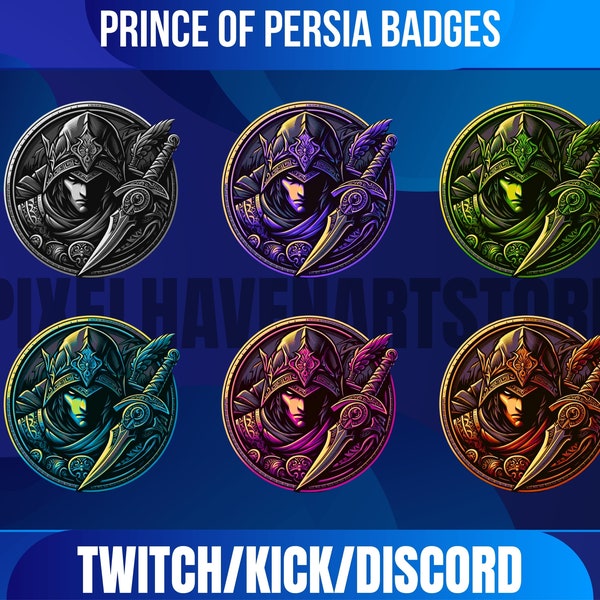 Twitch Prince Of Persia Badges | Twitch Sub Badges | Bit Badges | Manga | Streamer | Gamer | Discord | Channel | Points | Graphic | Anime.