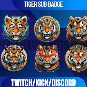 6 odznak Tiger Sub | Odznaki zwierząt | Odznaki streamów | Odznaki Twitch | Grafiki streamerów | Discord | Gry | Natychmiastowe pobieranie.