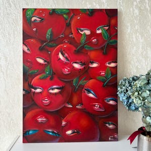 Oil painting cherry faces – colorful wall decor art 50x70cm