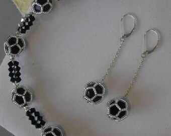 Jet Dodecahedra Necklace & Earrings Set