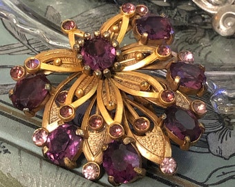 Vintage Art Nouveau Scarf Clip with Amethyst Rhinestones