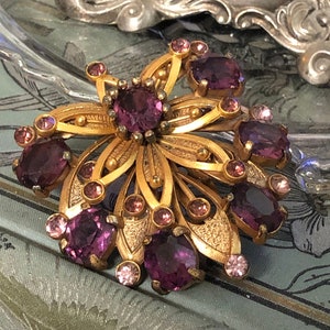 Vintage Art Nouveau Scarf Clip with Amethyst Rhinestones image 1