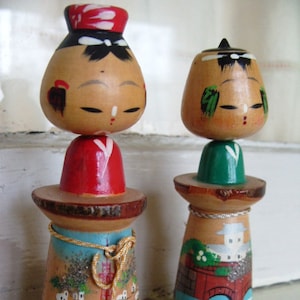 Vintage Kokeshi Doll Set with Handpainted Body