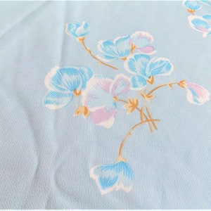 Vintage Light Blue Floral Flower Silky Polyester Fabric image 3