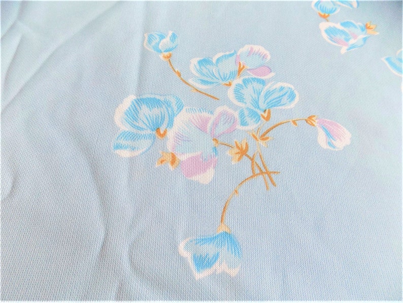 Vintage Light Blue Floral Flower Silky Polyester Fabric image 3