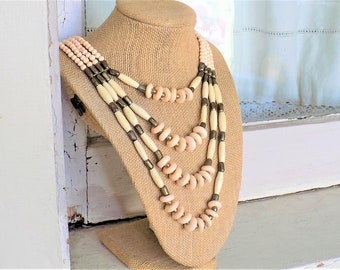 FREE SHIPPING Vintage Boho Necklace with Pale Pink Beads