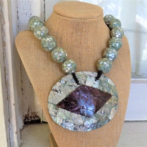 Vintage Abalone Statement Necklace Chunky Beads image 7