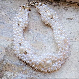 FREE SHIPPING Vintage Faux Pearl Braided Bracelet Wedding Jewelry