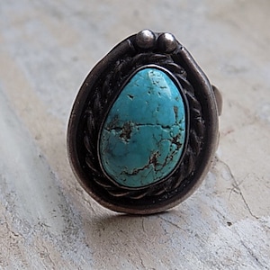 FREE SHIPPING Vintage Sterling Silver Turquoise Ring Size 5 1/2