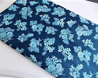 Vintage Blue Polyester Floral Fabric