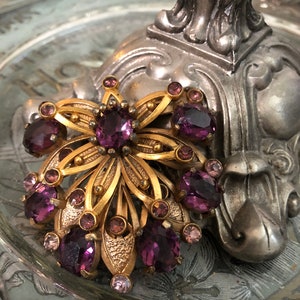 Vintage Art Nouveau Scarf Clip with Amethyst Rhinestones image 3