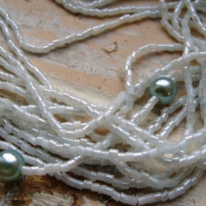FREE SHIPPING Vintage Necklace with Blue Ice Seed Beads