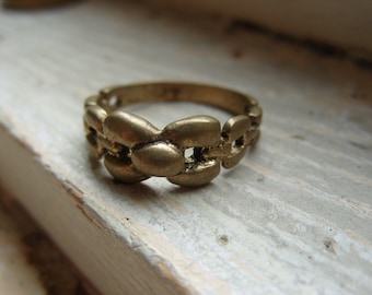 FREE SHIPPING Vintage Brasstone Unisex Band Industrial Modern Design Ring - Size 8