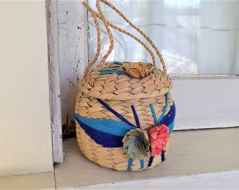 FREE SHIPPING Vintage Small Woven Basket with String Accent