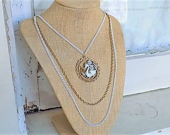 FREE SHIPPING Vintage Swan Multi Chain Necklace