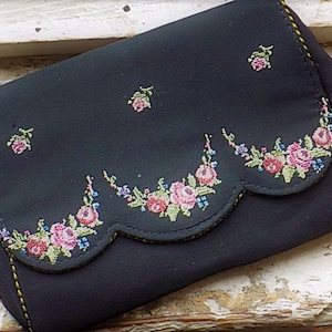 Vintage Black Small Petit Point Purse Wallet