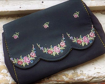 Vintage Black Small Petit Point Purse Wallet