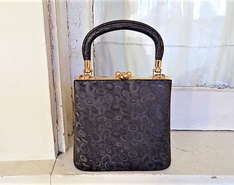 Vintage Black Mini Swirl Fabric Clutch Purse Handbag