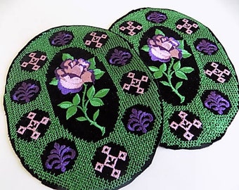 Vintage Purple and Green Floral Appliques Patches