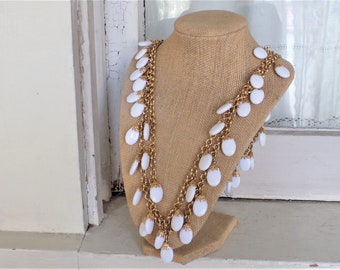 FREE SHIPPING Vintage White Charm Beaded Long Necklace