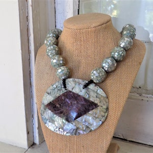 Vintage Abalone Statement Necklace Chunky Beads image 9