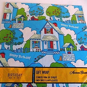 Vintage American Greetings Happy Birthday Gift Wrap Scrapbooking Decopouge Altered Art Collage