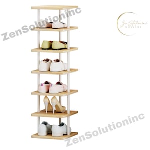 7 Tier Wooden Shoe Rack | Shoe Shelves | Shoe Display Rack | Space Saving Free Standing for Entryway | Shoe Storage | Narrow Shoe Organizer