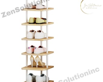 7 Tier Wooden Shoe Rack | Shoe Shelves | Shoe Display Rack | Space Saving Free Standing for Entryway | Shoe Storage | Narrow Shoe Organizer