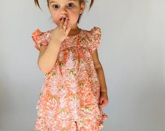 Top & Bottom 2-Piece Girls' Outfit, Floral Outfit Sets for Girls, Handmade Eco Friendly Sustainable Clothes for Girls