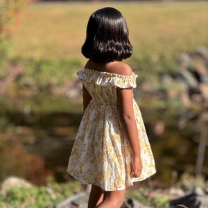 Toddler Girl Dress Handprinted with Bird & Floral Pattern, Beach Birthday Wedding Party Twirl Spring Girl Dress, Little Girl Dance Dress