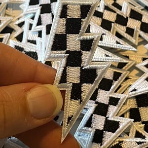 Checkered Lightning Bolt Patches Patch Hat Patches Iron On Patch Embroidered Patch Embroidered Patches Embroidery Patches Jacket Patches