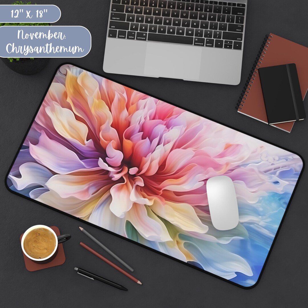 Floral Computer Mat Deskmat Chrysanthemum Floral Desk Mat Large Mousepad Desk Mat Aesthetic ...