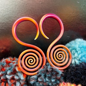 6G | Solar Passion | Spiral Hoops | Gauged Glass Body Jewelry for Stretched Piercings by Glassheart