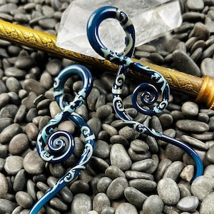 4G | Carved Blue Moon | Squids | In Stock - Gauged Glass Body Jewelry for Stretched Piercings by Glassheart