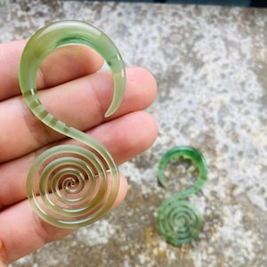 2G | Textured Lime Seaglass | Spiral Hoops | Gauged Glass Body Jewelry for Stretched Piercings by Glassheart