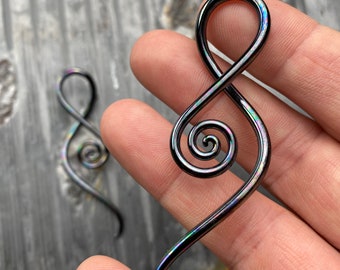 10G | Oil Slick Raven | Squids | Gauged Glass Body Jewelry for Stretched Piercings by Glassheart