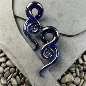 0G | Oil Slick Cobalt | Mini Squids | Gauged Glass Body Jewelry for Stretched Piercings by Glassheart