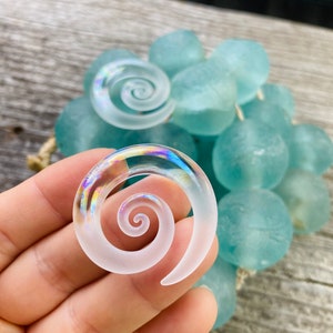 0G | Oil Slick - Clear Seaglass | Mini Spirals | Gauged Glass Body Jewelry for Stretched Piercings by Glassheart