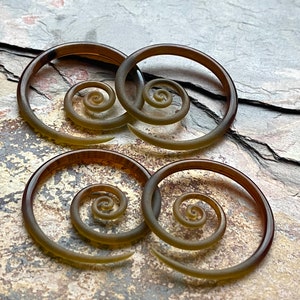 8G or 6G | Beryl Seaglass | Spirals | Gauged Glass Body Jewelry for Stretched Piercings by Glassheart