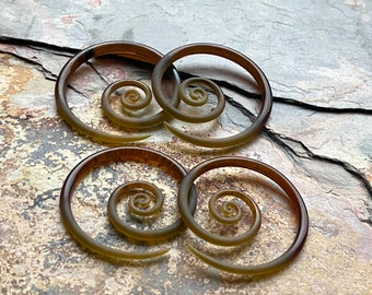 Beryl Seaglass Spiral Glass Gauges: Stretched Piercing Jewelry (8G or 6G)