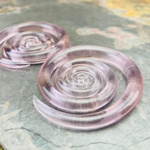 0G | Rose Water | Oval Super Spirals | Gauged Glass Body Jewelry for Stretched Piercings by Glassheart