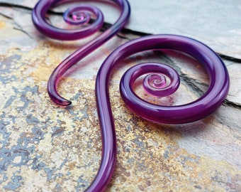 2G | Rare Purple/Pink Glass | Spiral Snakes - Gauged Glass Body Jewelry for Stretched Piercings by Glassheart