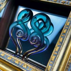00G | 22K Gold Tipped Aquamarine | Mini Squids | Gauged Glass Body Jewelry for Stretched Piercings by Glassheart
